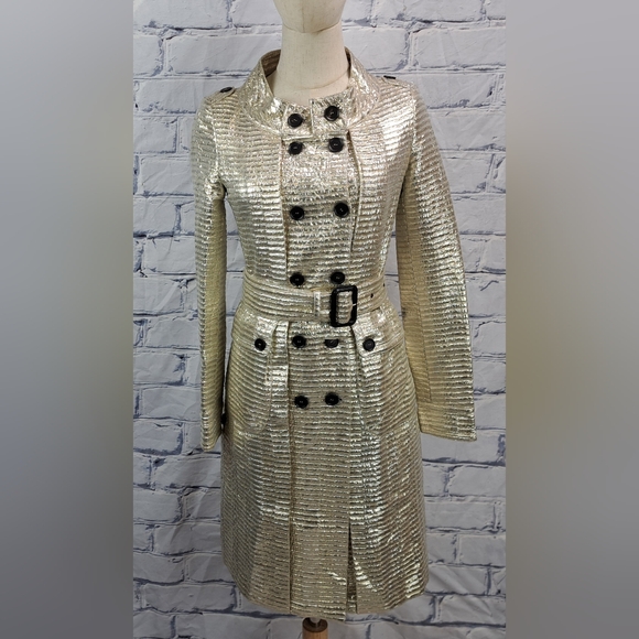 Burberry Prorsum Women's Trench Coat Jacket Gold Metallic  Italy XS 0 US 36 IT - Picture 2 of 16